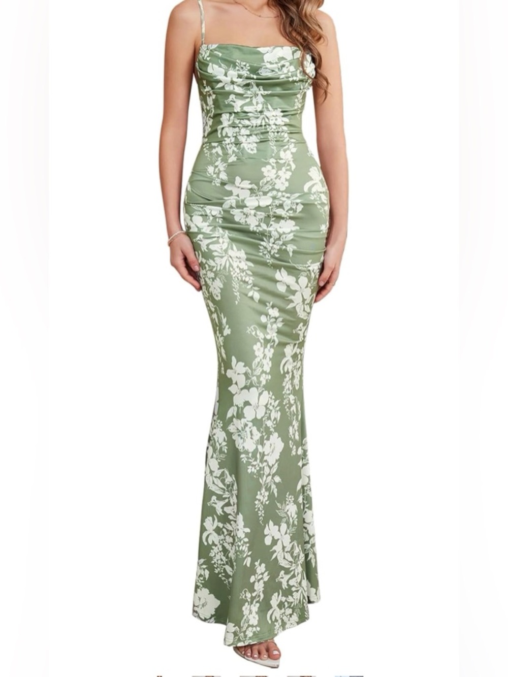 Women’s Olive Green Floral Bridesmaids Dress - Elegant Fitted Silhouette